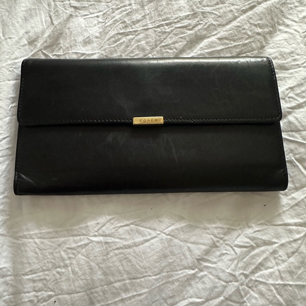 Coach Black Leather Wallet with Gold Detail